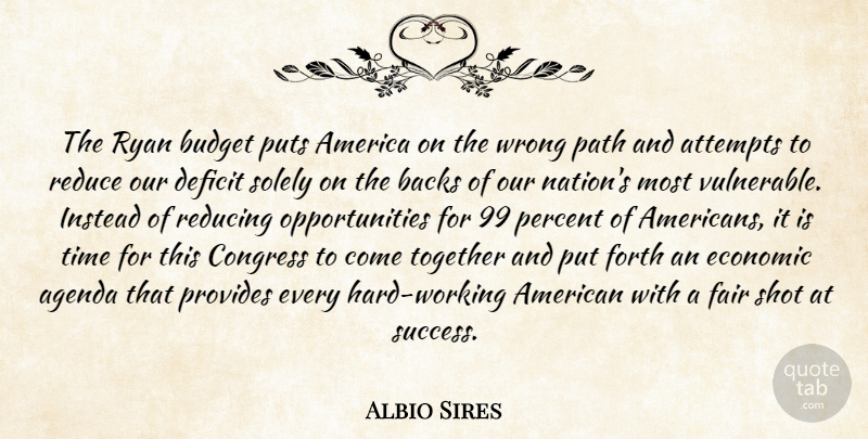Albio Sires Quote About Agenda, America, Attempts, Backs, Budget: The Ryan Budget Puts America...