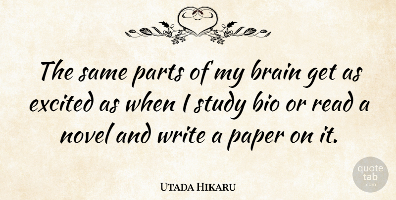 Utada Hikaru Quote About Writing, Brain, Paper: The Same Parts Of My...