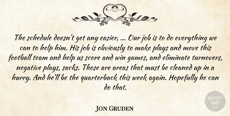 Jon Gruden Quote About Areas, Cleaned, Eliminate, Football, Help: The Schedule Doesnt Get Any...