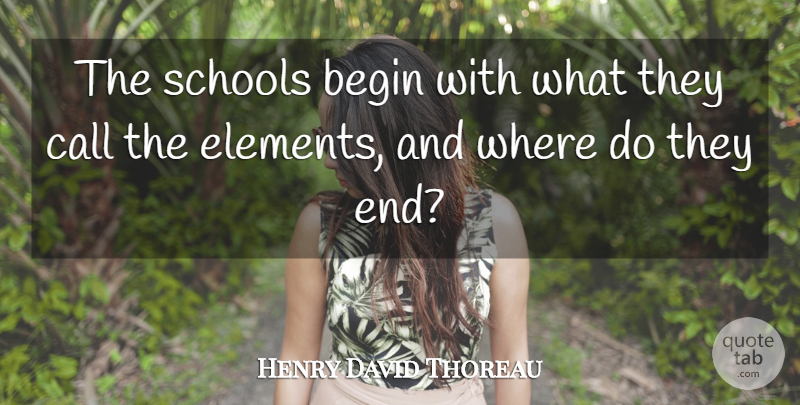 Henry David Thoreau Quote About Education, School, Elements: The Schools Begin With What...