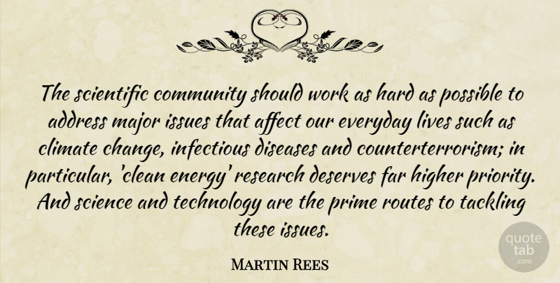Martin Rees Quote About Address, Affect, Change, Climate, Community: The Scientific Community Should Work...