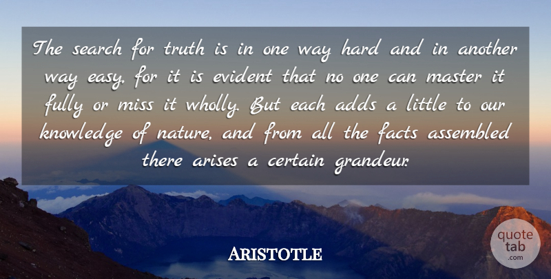 Aristotle Quote About Adds, Arises, Certain, Evident, Facts: The Search For Truth Is...