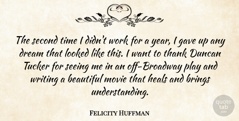 Felicity Huffman Quote About Beautiful, Brings, Dream, Gave, Heals: The Second Time I Didnt...