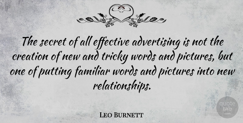 Leo Burnett Quote About Advertising, American Businessman, Effective, Familiar, Pictures: The Secret Of All Effective...