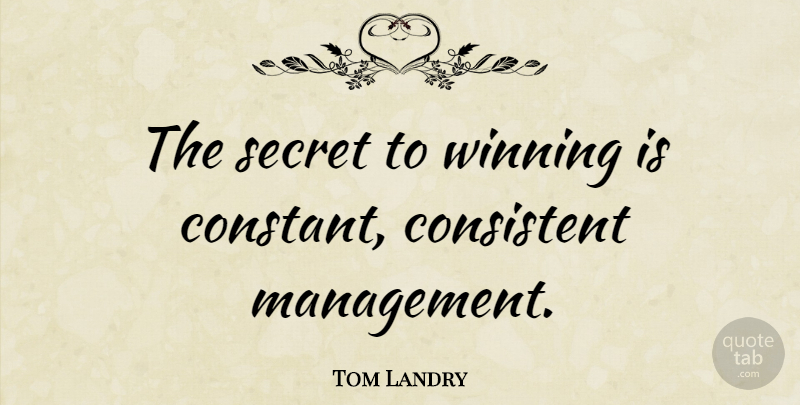 Tom Landry Quote About Motivational, Teamwork, Winning: The Secret To Winning Is...