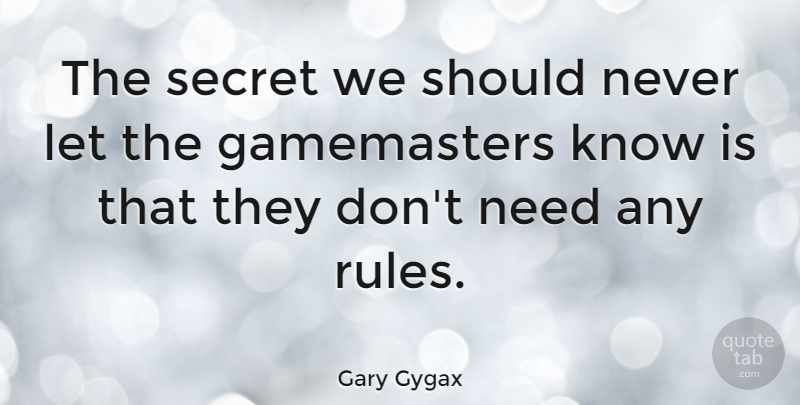 Gary Gygax Quote About Secret, Needs, Should: The Secret We Should Never...