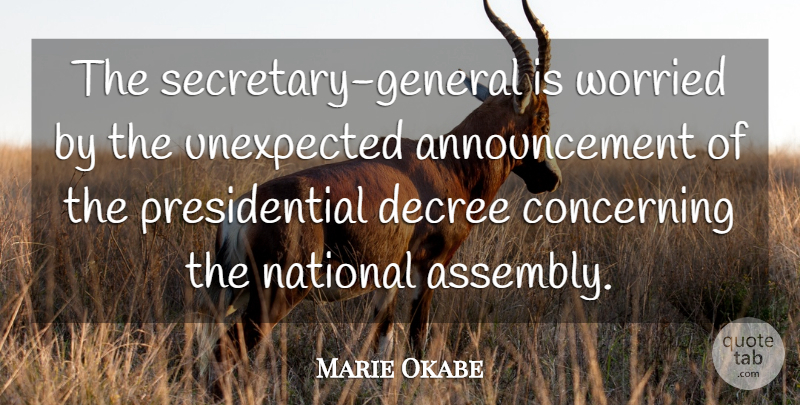 Marie Okabe Quote About Concerning, Decree, National, Unexpected, Worried: The Secretary General Is Worried...