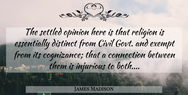 James Madison Quote About Religion, Atheism, Connections: The Settled Opinion Here Is...