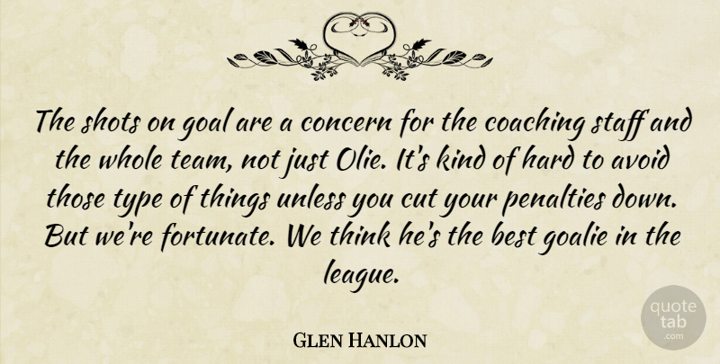 Glen Hanlon Quote About Avoid, Best, Coaching, Concern, Cut: The Shots On Goal Are...