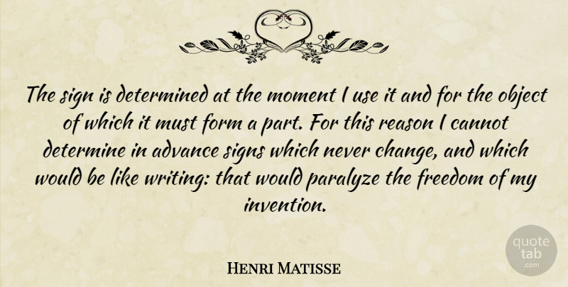 Henri Matisse Quote About Writing, Would Be, Use: The Sign Is Determined At...