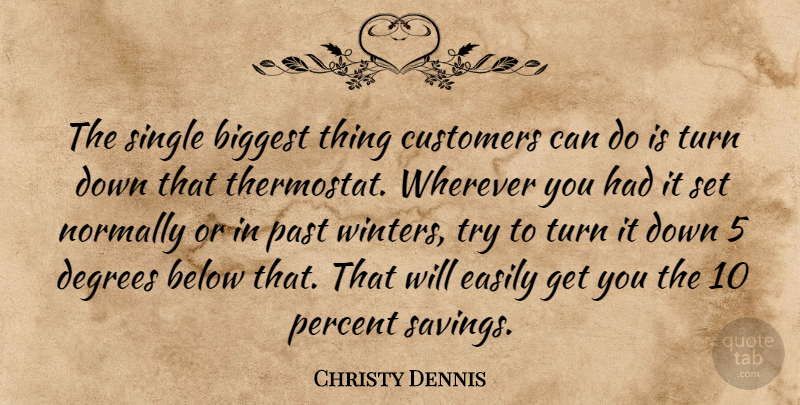 Christy Dennis Quote About Below, Biggest, Customers, Degrees, Easily: The Single Biggest Thing Customers...