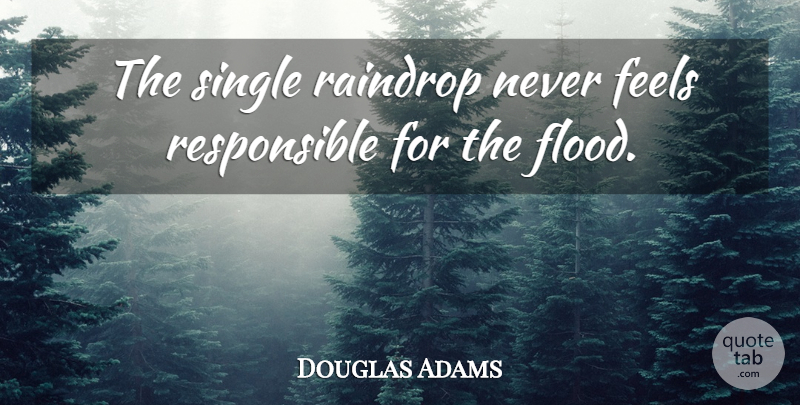 Douglas Adams Quote About Raindrops, Responsible, Flood: The Single Raindrop Never Feels...