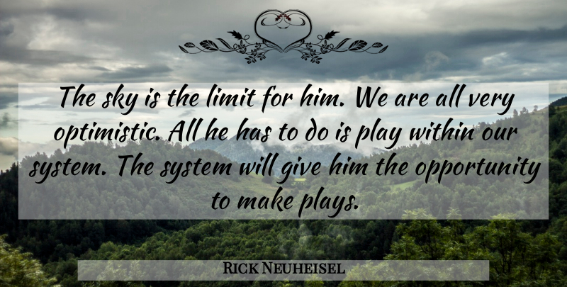 Rick Neuheisel Quote About Limit, Opportunity, Sky, System, Within: The Sky Is The Limit...