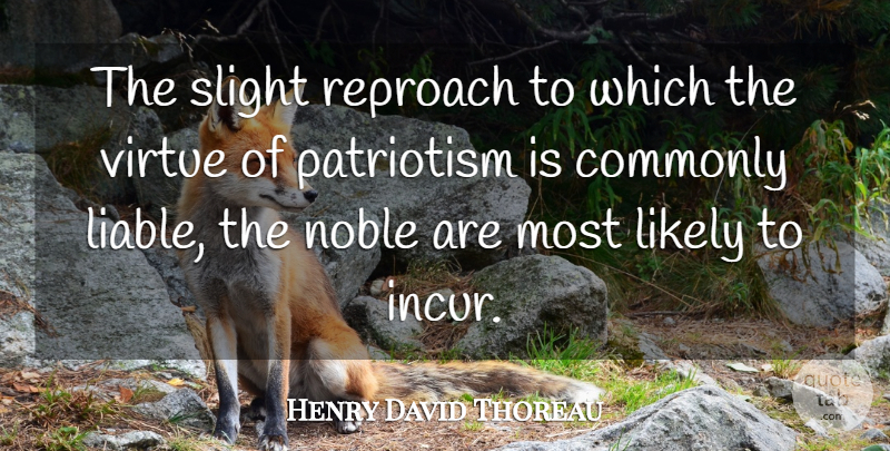 Henry David Thoreau Quote About Patriotism, Noble, Virtue: The Slight Reproach To Which...