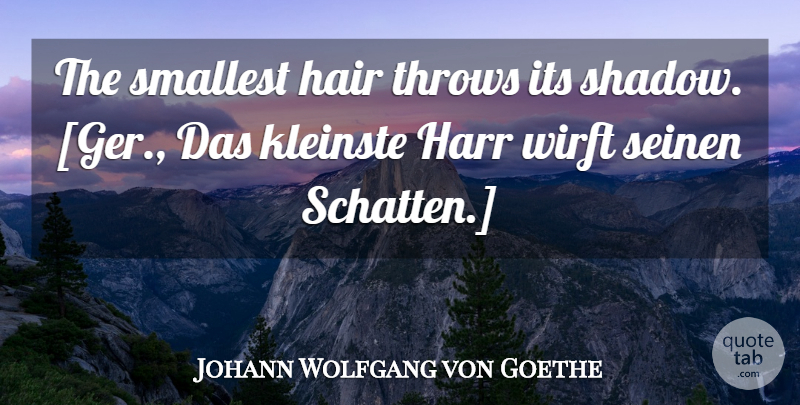 Johann Wolfgang von Goethe Quote About Hair, Shadow, Trifles: The Smallest Hair Throws Its...