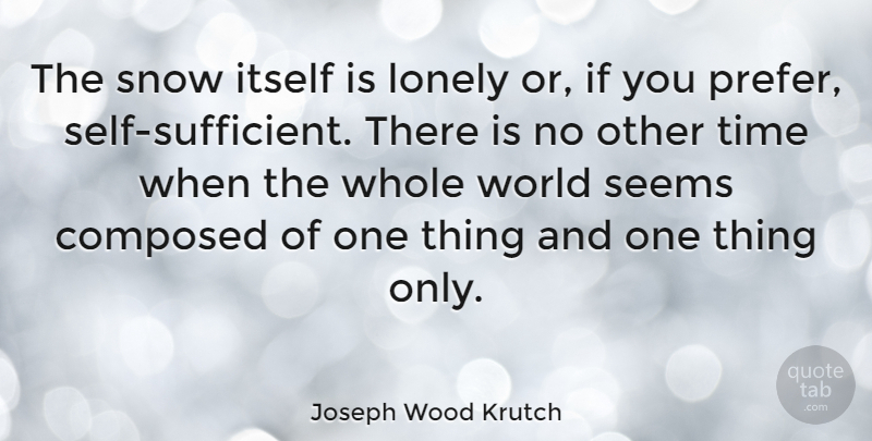Joseph Wood Krutch Quote About Lonely, Nature, Adventure: The Snow Itself Is Lonely...