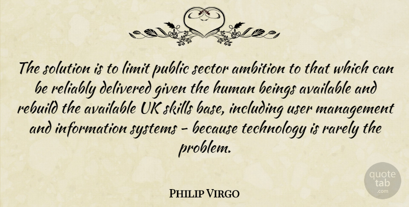 Philip Virgo Quote About Ambition, Available, Beings, Delivered, Given: The Solution Is To Limit...