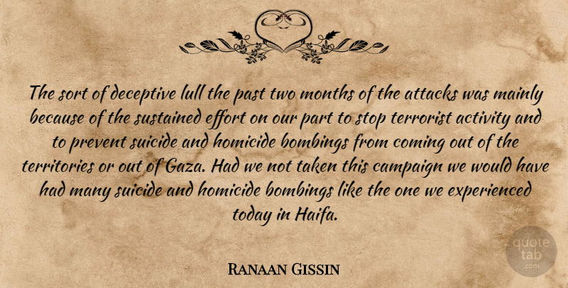 Ranaan Gissin Quote About Activity, Attacks, Campaign, Coming, Deceptive: The Sort Of Deceptive Lull...