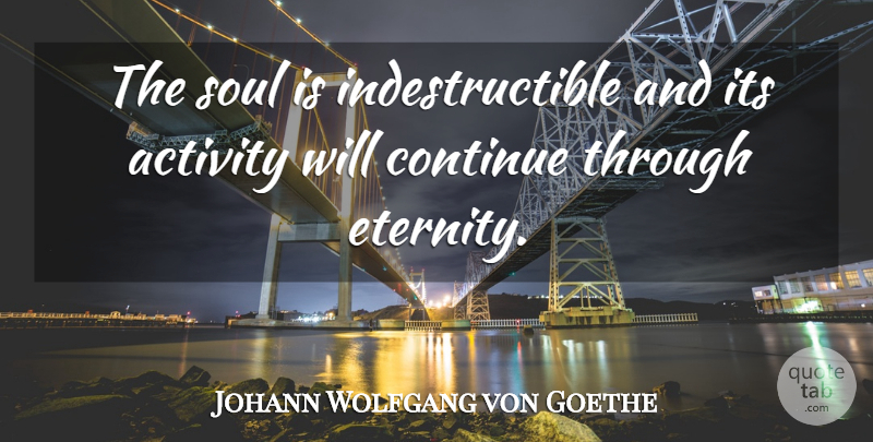 Johann Wolfgang von Goethe Quote About Activity, Continue, Eternity, Soul: The Soul Is Indestructible And...