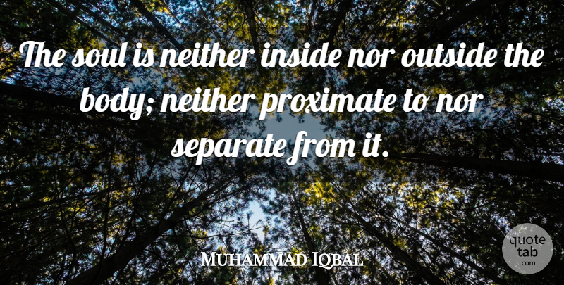 Muhammad Iqbal Quote About Soul, Body: The Soul Is Neither Inside...