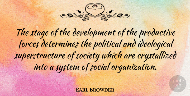 Earl Browder Quote About Organization, Political, Development: The Stage Of The Development...
