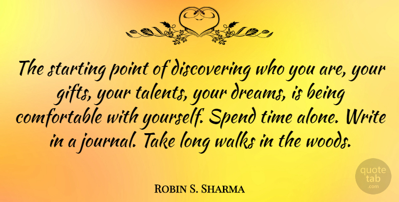 Robin S. Sharma Quote About Alone, Dreams, Point, Spend, Starting: The Starting Point Of Discovering...
