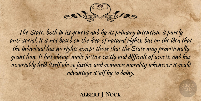 Albert J. Nock Quote About Rights, Ideas, Justice: The State Both In Its...