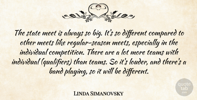 Linda Simanovsky Quote About Band, Compared, Individual, Meet, Meets: The State Meet Is Always...