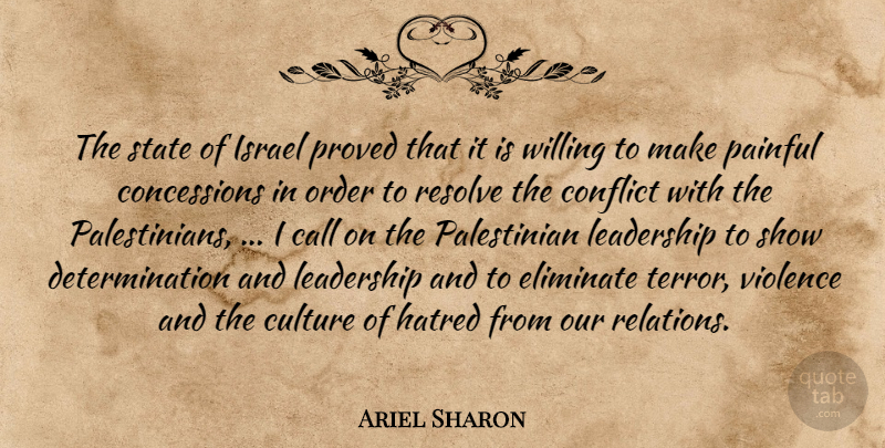 Ariel Sharon Quote About Call, Conflict, Culture, Determination, Eliminate: The State Of Israel Proved...