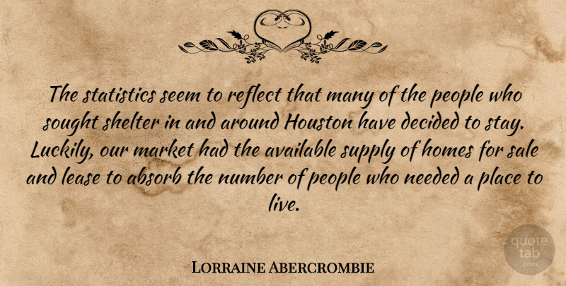 Lorraine Abercrombie Quote About Absorb, Available, Decided, Homes, Houston: The Statistics Seem To Reflect...