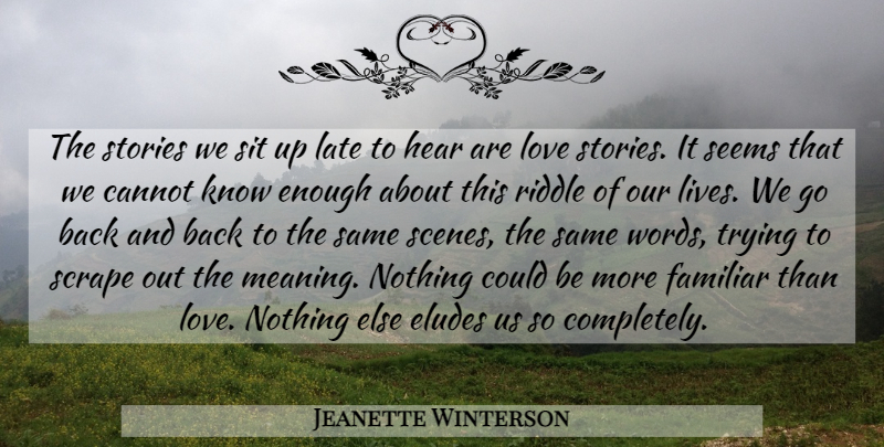 Jeanette Winterson Quote About Elude Us, Trying, Stories: The Stories We Sit Up...