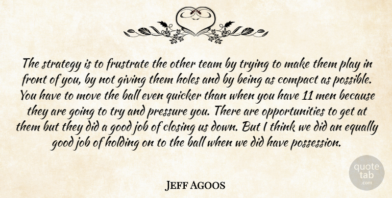 Jeff Agoos Quote About Ball, Closing, Compact, Equally, Front: The Strategy Is To Frustrate...