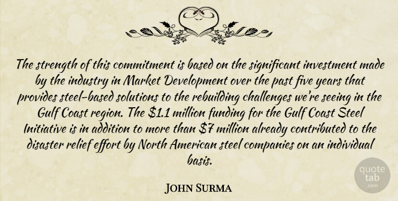 John Surma Quote About Addition, Based, Challenges, Coast, Commitment: The Strength Of This Commitment...