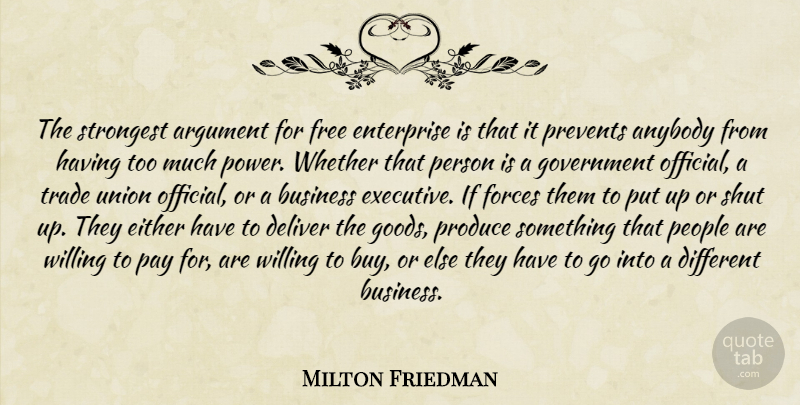 Milton Friedman Quote About Government, People, Different: The Strongest Argument For Free...