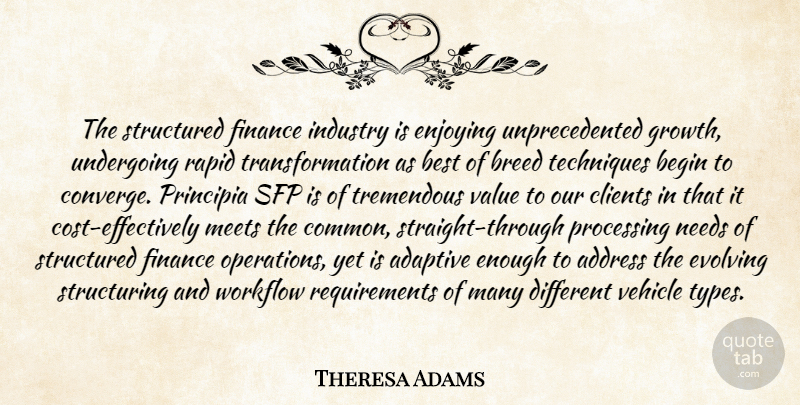 Theresa Adams Quote About Adaptive, Address, Begin, Best, Breed: The Structured Finance Industry Is...