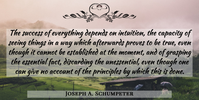 Joseph A. Schumpeter Quote About Giving, Intuition, Done: The Success Of Everything Depends...