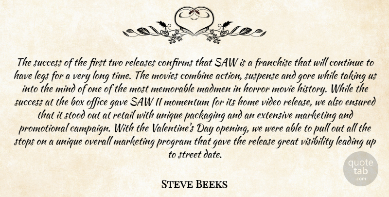 Steve Beeks Quote About Box, Combine, Continue, Extensive, Franchise: The Success Of The First...