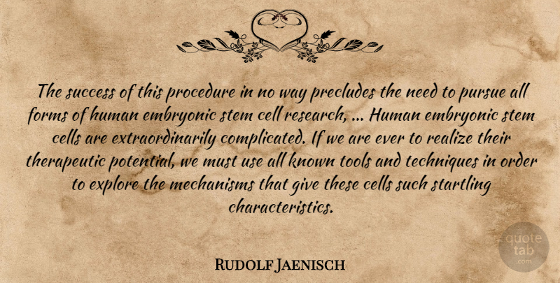 Rudolf Jaenisch Quote About Cell, Cells, Embryonic, Explore, Forms: The Success Of This Procedure...