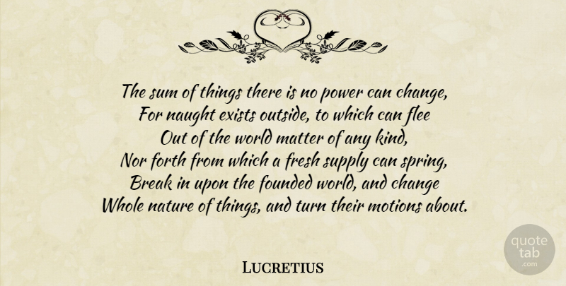 Lucretius Quote About Spring, World, Matter: The Sum Of Things There...