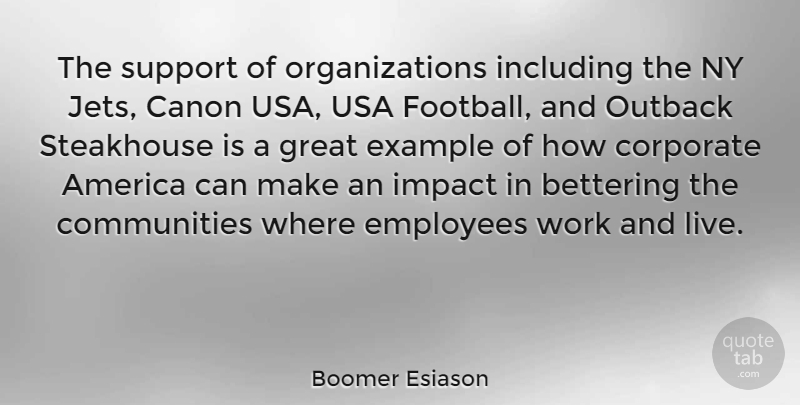 Boomer Esiason Quote About Football, Usa, Organization: The Support Of Organizations Including...
