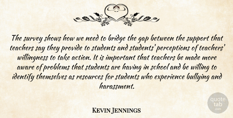 Kevin Jennings Quote About Aware, Bridge, Bullying, Experience, Gap: The Survey Shows How We...