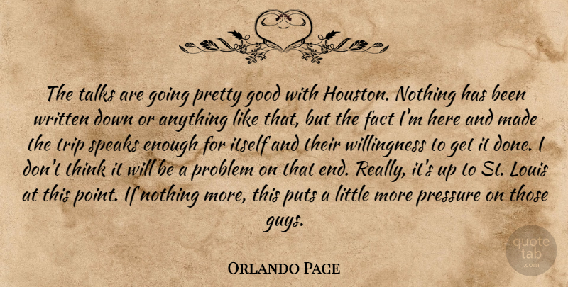 Orlando Pace Quote About Fact, Good, Itself, Louis, Pressure: The Talks Are Going Pretty...