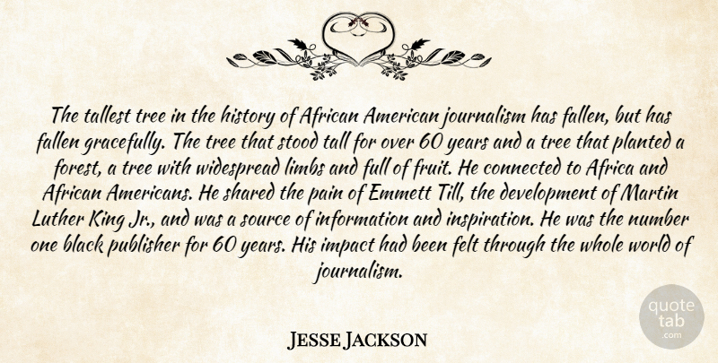 Jesse Jackson Quote About African, Black, Connected, Fallen, Felt: The Tallest Tree In The...