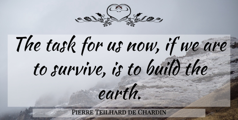 Pierre Teilhard de Chardin Quote About Earth, Tasks, World: The Task For Us Now...