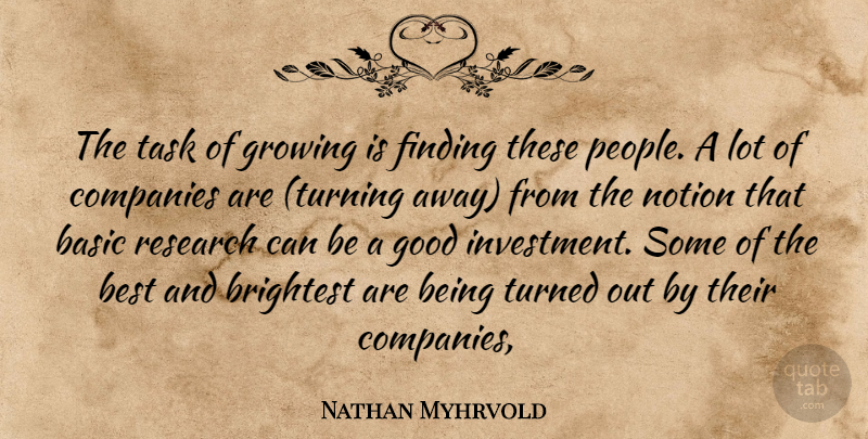 Nathan Myhrvold Quote About Basic, Best, Brightest, Companies, Finding: The Task Of Growing Is...