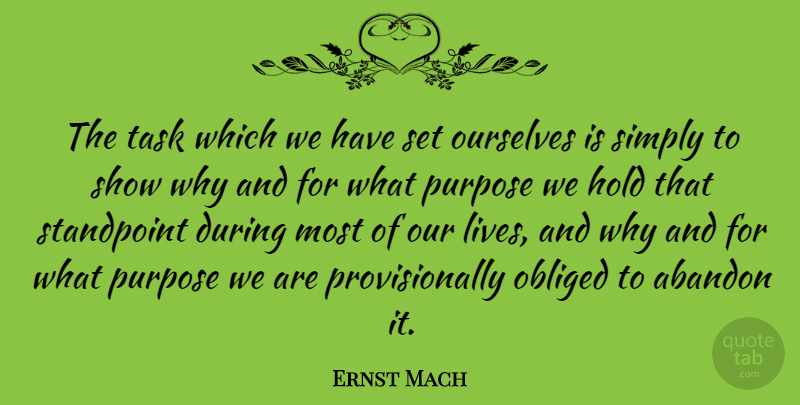 Ernst Mach Quote About Tasks, Purpose, Abandon: The Task Which We Have...