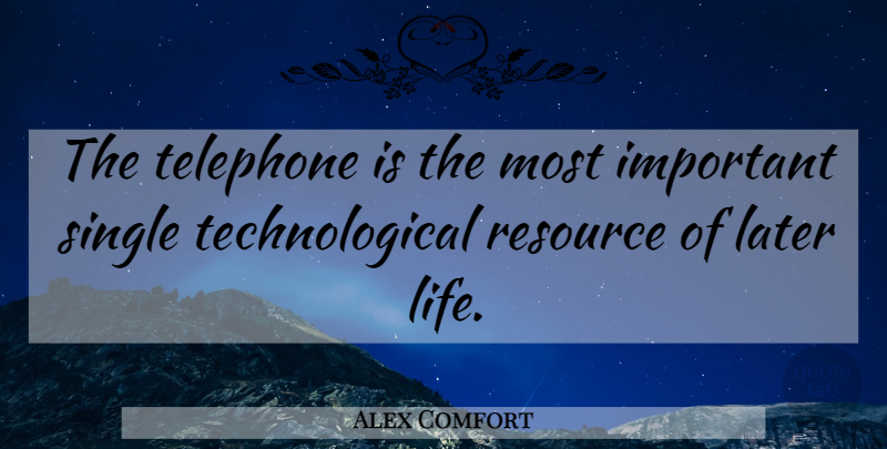 Alex Comfort Quote About Technology, Important, Telephones: The Telephone Is The Most...
