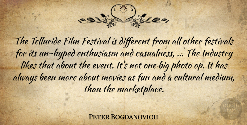Peter Bogdanovich Quote About Cultural, Enthusiasm, Festival, Festivals, Fun: The Telluride Film Festival Is...