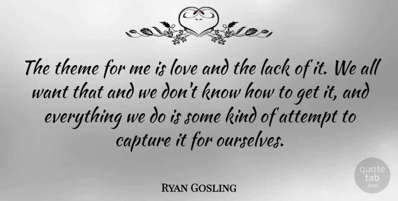 Ryan Gosling Quote About Want, Kind, Capture: The Theme For Me Is...