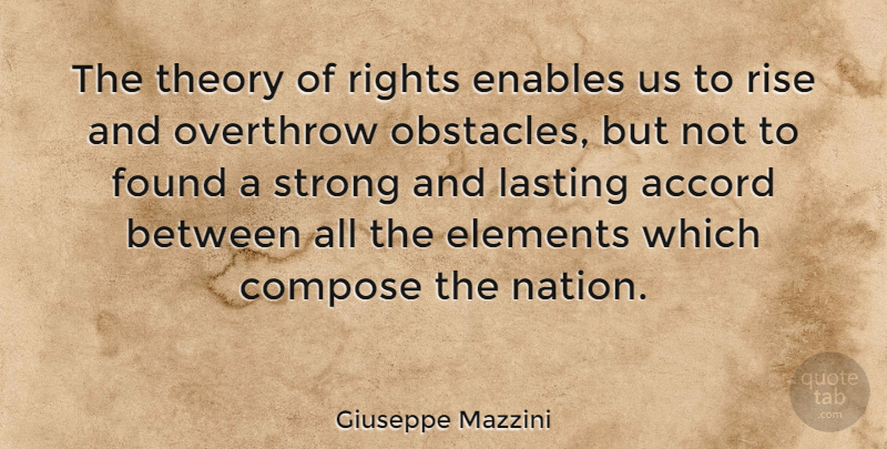 Giuseppe Mazzini Quote About Strong, Rights, Elements: The Theory Of Rights Enables...